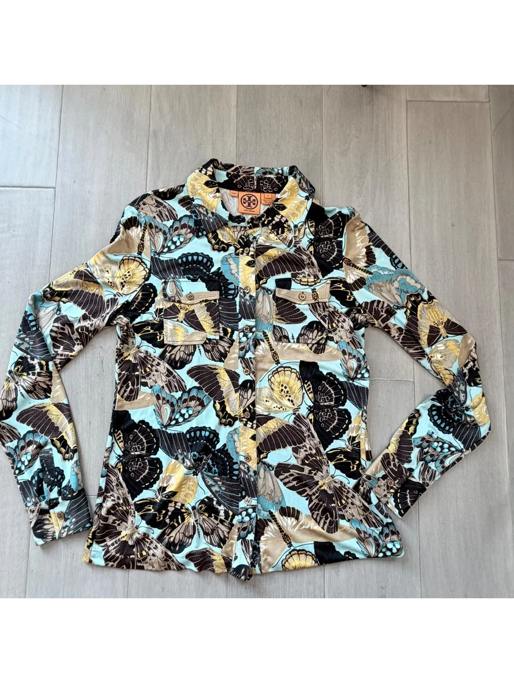 Tory Burch Silk Button-Up Shirt with Butterfly Print Size M